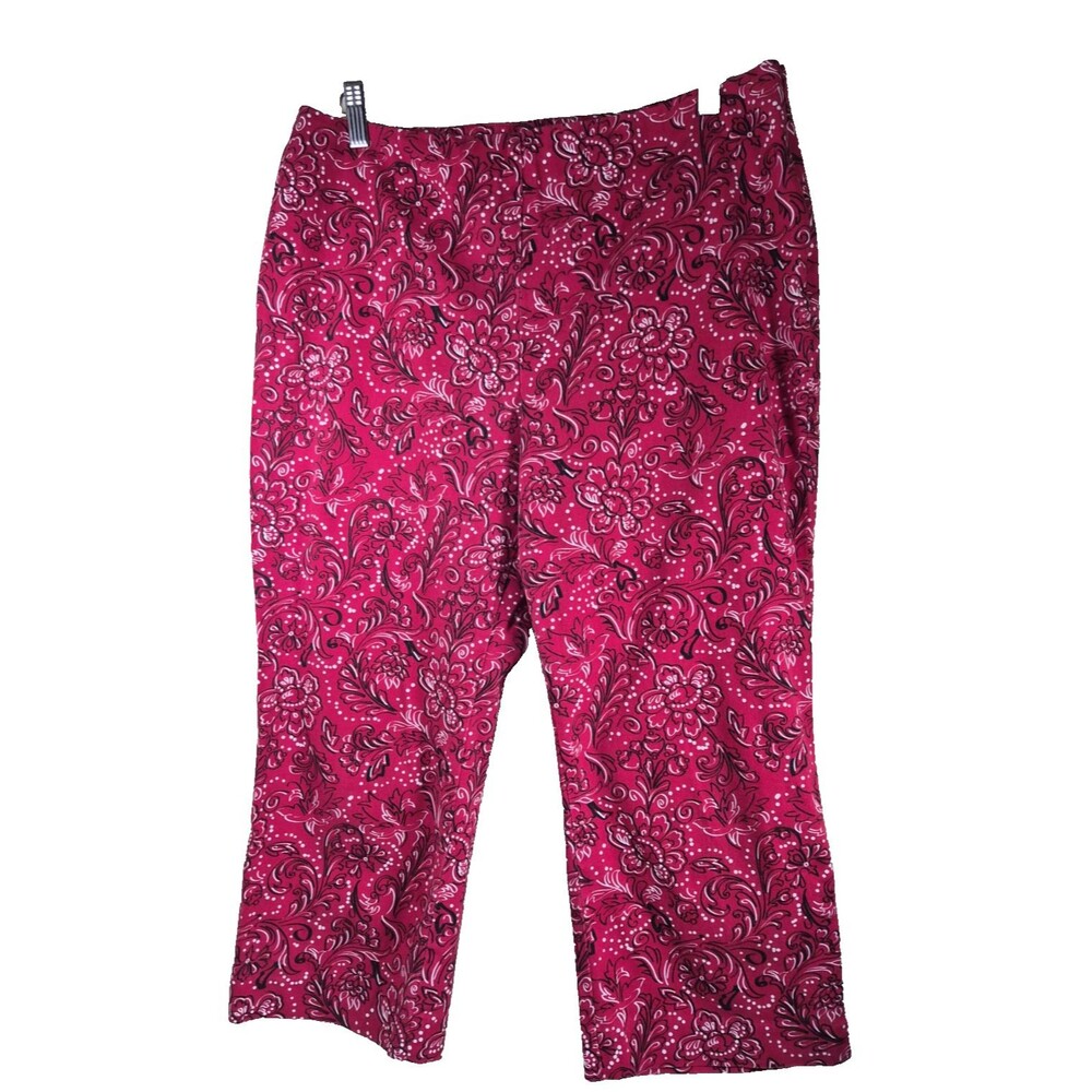 Vintage Madison & Max Red Bandana Floral Capri Pants Size 12 Petite Side Zip